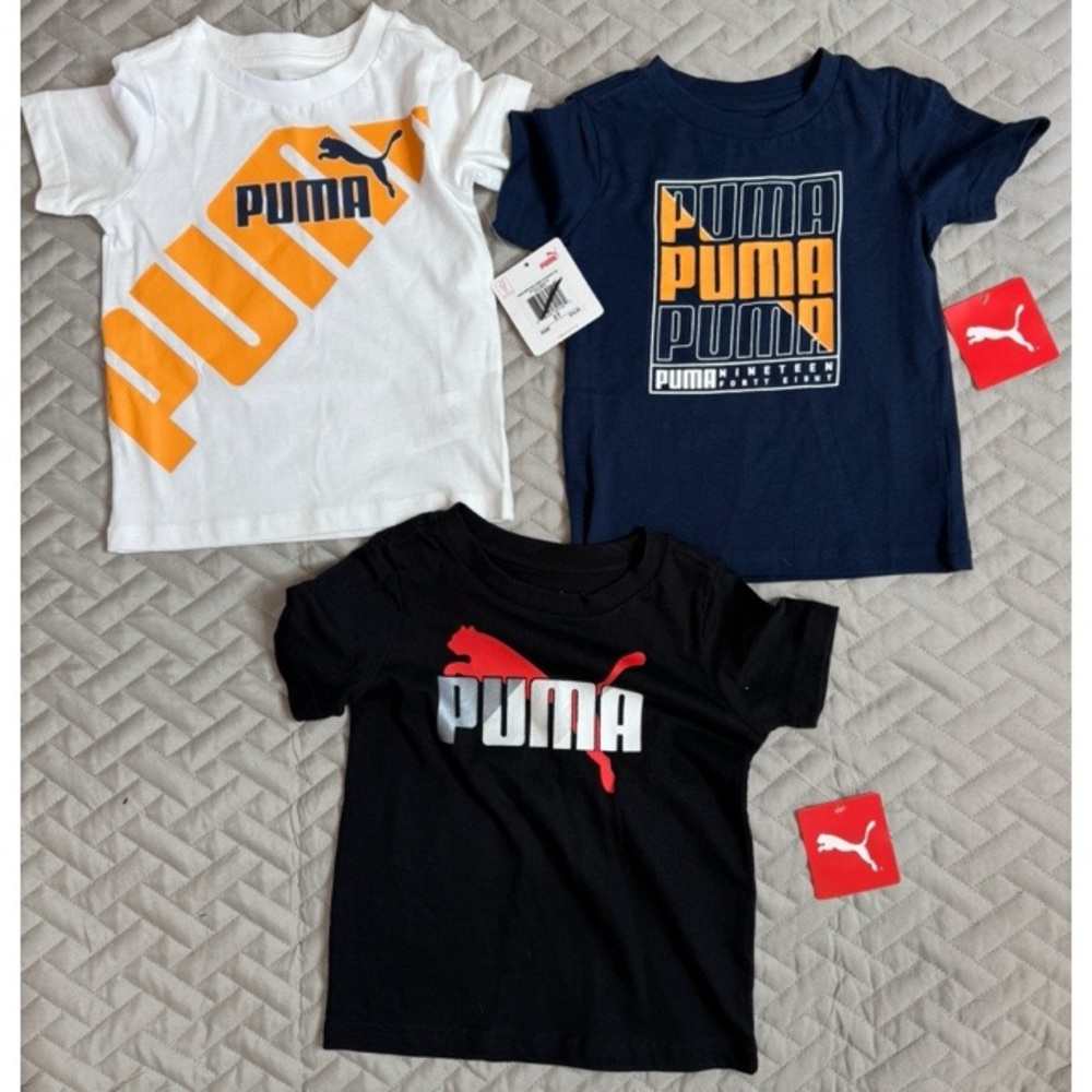 Puma Kids Short Sleeve Tees - White, Navy, Black
